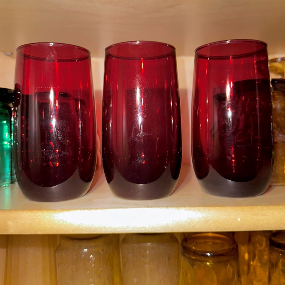 Vintage Hand Blown Tumbler Glasses Ruby Red Set of 3 Mid Century Modern MCM 70s - Picture 5 of 8